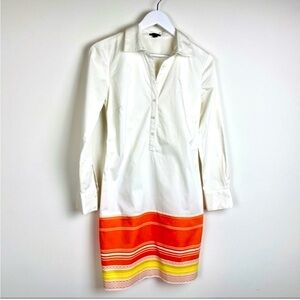 Ann Taylor White Shirt style Dress with Orange and Yellow Accents